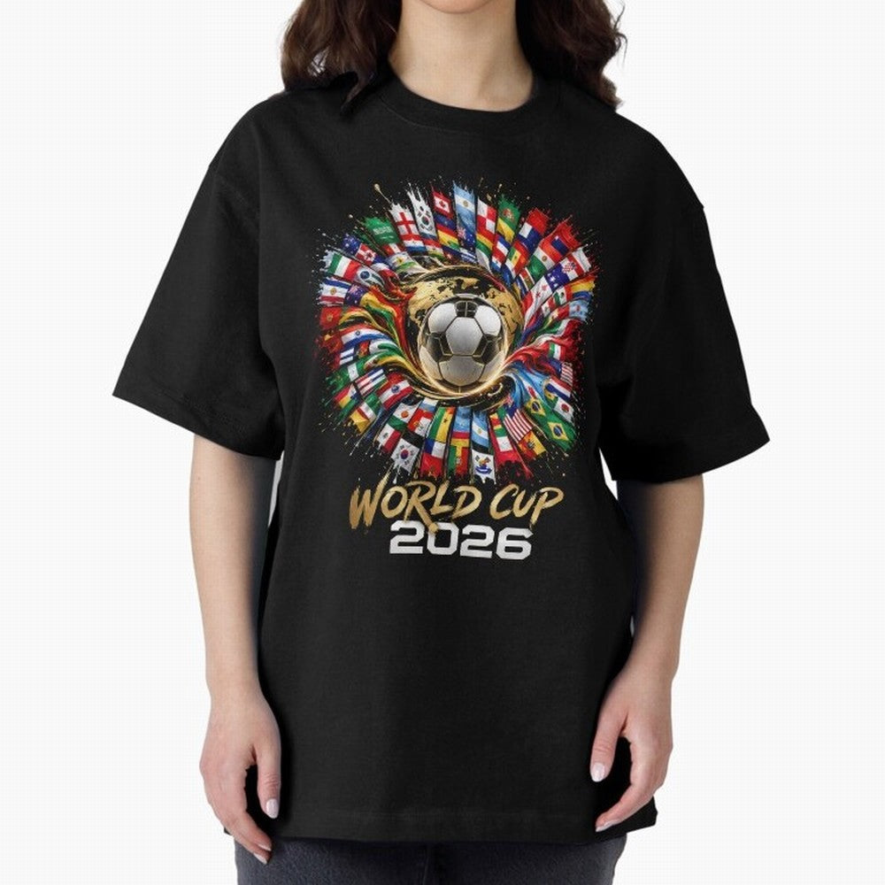 World Cup 2026 Flag Fusion Football T-Shirt Oversized T-Shirt Show Fan Pride Across FIFA World Cup 2026 for Fans of Haaland and Argentina, Bringing Supporter Pride, Iconic Celebrations, Legendary Names and Global Match Day Energy; Made for