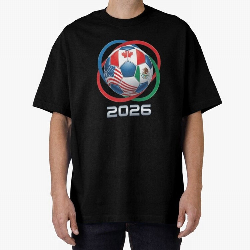 3D Realistic World Cup 2026 Soccer Ball with Rings Oversized T-Shirt Feel Global Football Passion for FIFA World Cup 2026, Connected to Messi, CR7 and Mbappe, England, France and Netherlands, Game Day Rituals, Football Legends, Country Pride and
