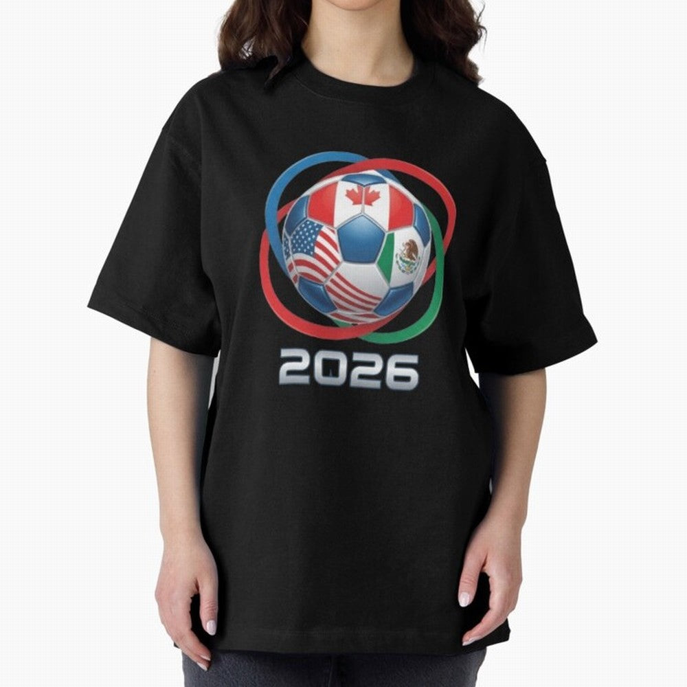 3D Realistic World Cup 2026 Soccer Ball with Rings Oversized T-Shirt Feel Global Football Passion for FIFA World Cup 2026, Connected to Messi, CR7 and Mbappe, England, France and Netherlands, Game Day Rituals, Football Legends, Country Pride and