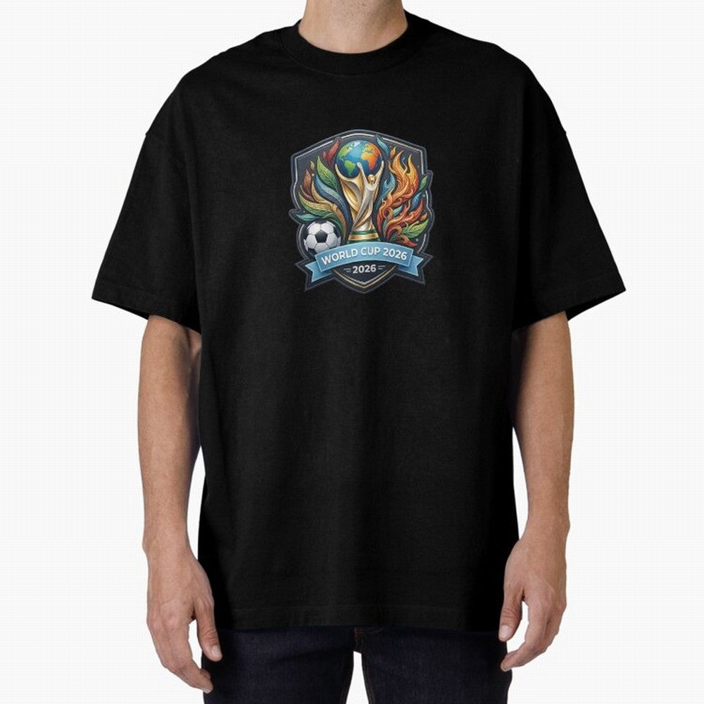 World Cup 2026 Football Crest - Retro Vintage Sticker Oversized T-Shirt Celebrate National Team Dreams in FIFA World Cup 2026 USA Canada Mexico for Fans of CR7 and Messi and Spain, Bringing Sports Nostalgia, International Competition, Famous