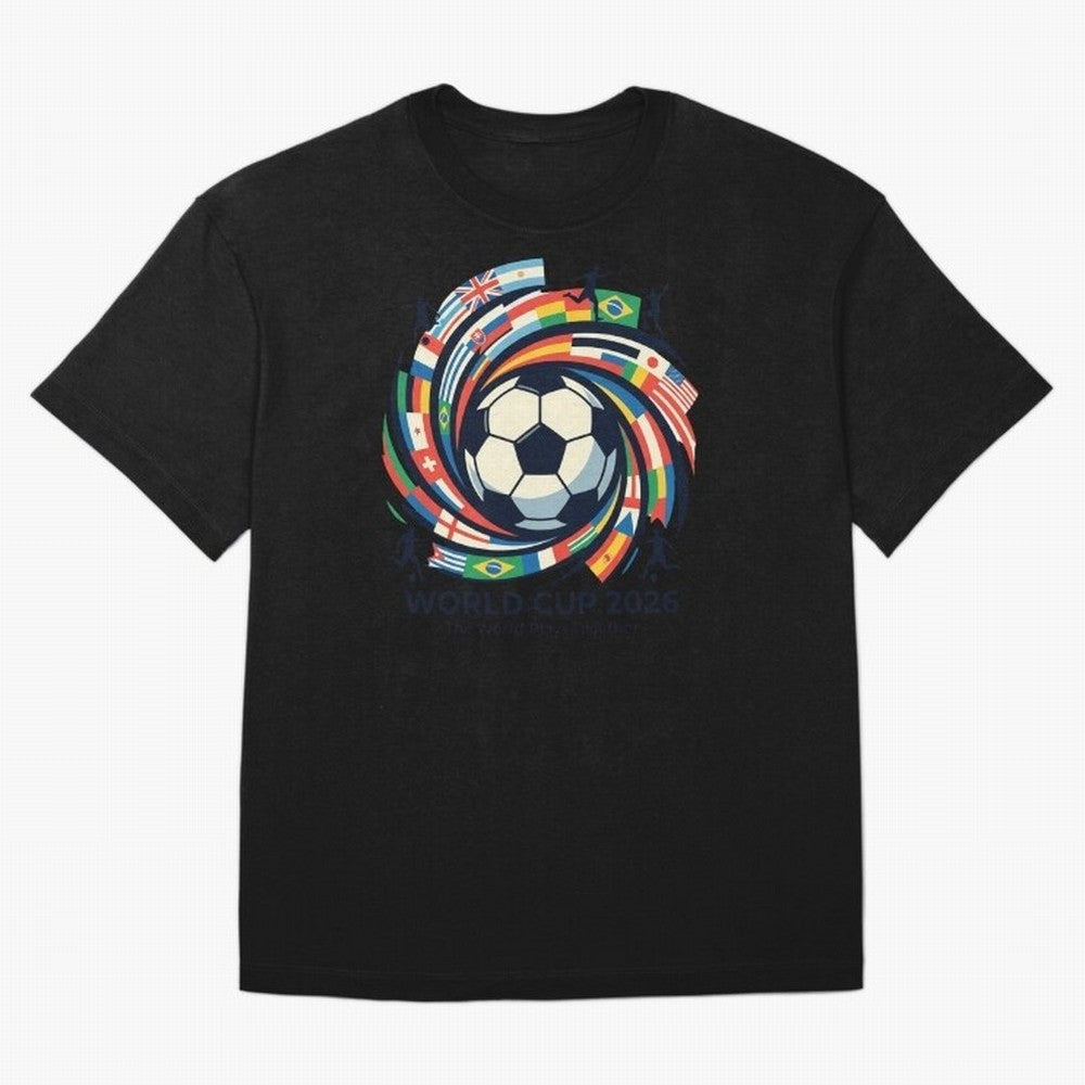 2D World Cup 2026 Football Spiral Flag Design T-Shirt Oversized T-Shirt Celebrate Supporters United by Global Football Passion for FIFA World Cup 2026 Group Stage, Featuring Cristiano Ronaldo, Haaland and CR7, Argentina and Brazil, Champion