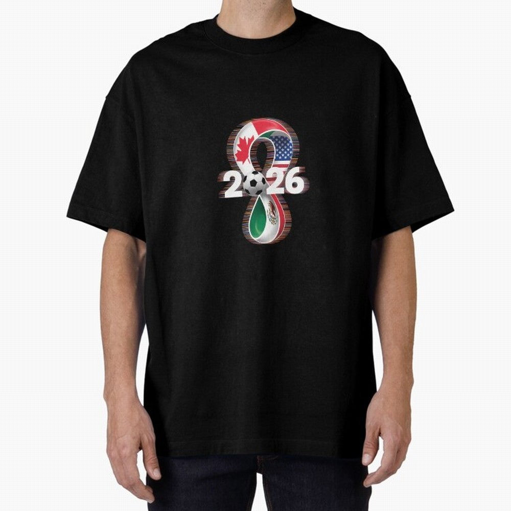 Usa Canada Mexico Soccer Football 2026 Oversized T-Shirt Celebrate Soccer Greatness during FIFA World Cup 2026 USA Canada Mexico for Fans of Messi, CR7 and Mbappe and Spain and Netherlands, Bringing Retro Football Energy, Iconic Rivalries, Trophy