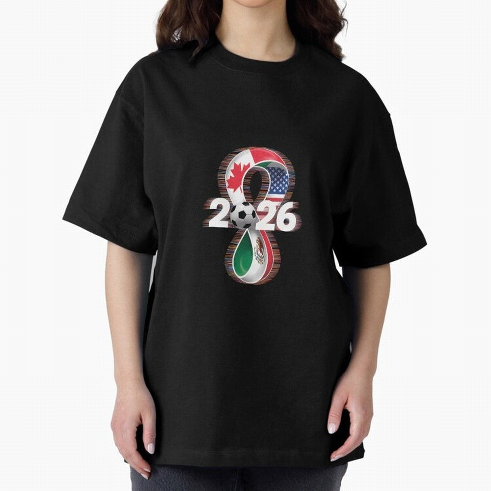 Usa Canada Mexico Soccer Football 2026 Oversized T-Shirt Celebrate Soccer Greatness during FIFA World Cup 2026 USA Canada Mexico for Fans of Messi, CR7 and Mbappe and Spain and Netherlands, Bringing Retro Football Energy, Iconic Rivalries, Trophy