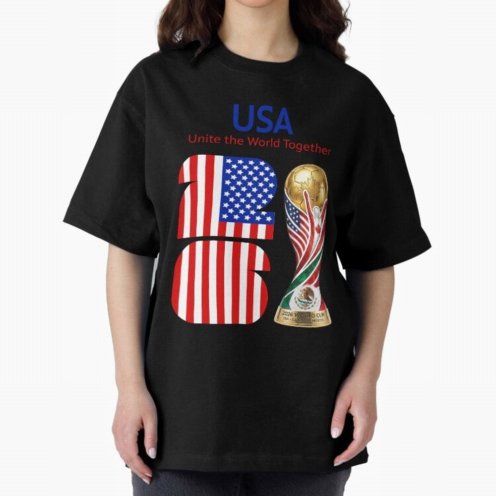 World Cup 2026, IMG 020, USA 001 Oversized T-Shirt Join FIFA World Cup 2026 USA Canada Mexico for Fans of CR7 and Argentina, France and Brazil, Bringing Stadium Memories, Football Loyalty, International Chants and Championship Tradition; Perfect