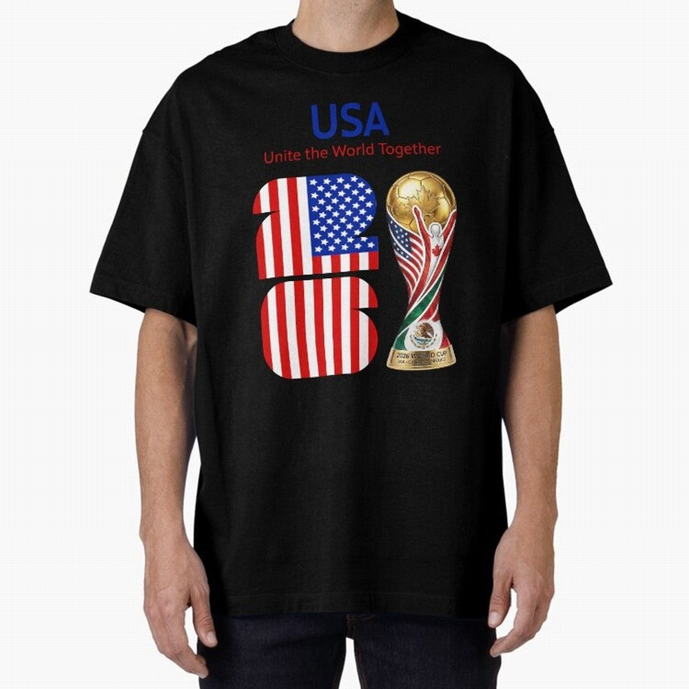 World Cup 2026, IMG 020, USA 001 Oversized T-Shirt Join FIFA World Cup 2026 USA Canada Mexico for Fans of CR7 and Argentina, France and Brazil, Bringing Stadium Memories, Football Loyalty, International Chants and Championship Tradition; Perfect
