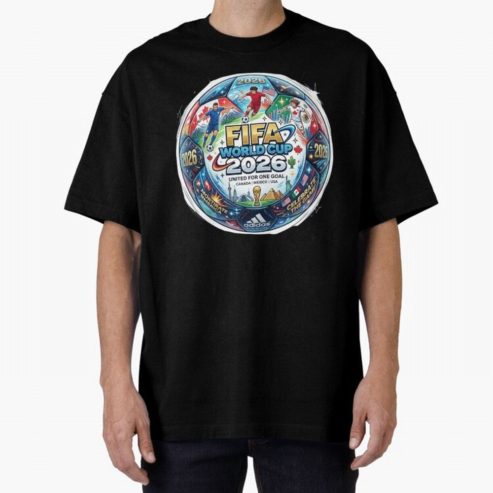 FIFA World Cup 2026 Official Match Ball Concept Art - Canada Mexico USA Oversized T-Shirt Feel the FIFA World Cup 2026 USA Canada Mexico Journey through Messi, Neymar and Mbappe Highlights, Argentina and Brazil Pride, Stadium Chants, National