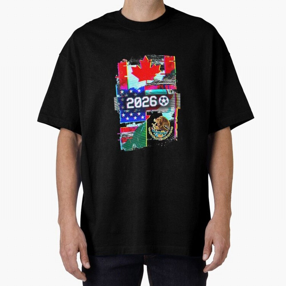 Glitched United 2026 - North America Tournament Emblem Oversized T-Shirt Feel the Trophy Chase of the FIFA World Cup 2026 Journey through Haaland Highlights, Brazil Pride, Football Passion, Legendary Performances, Festival Vibes and Supporter