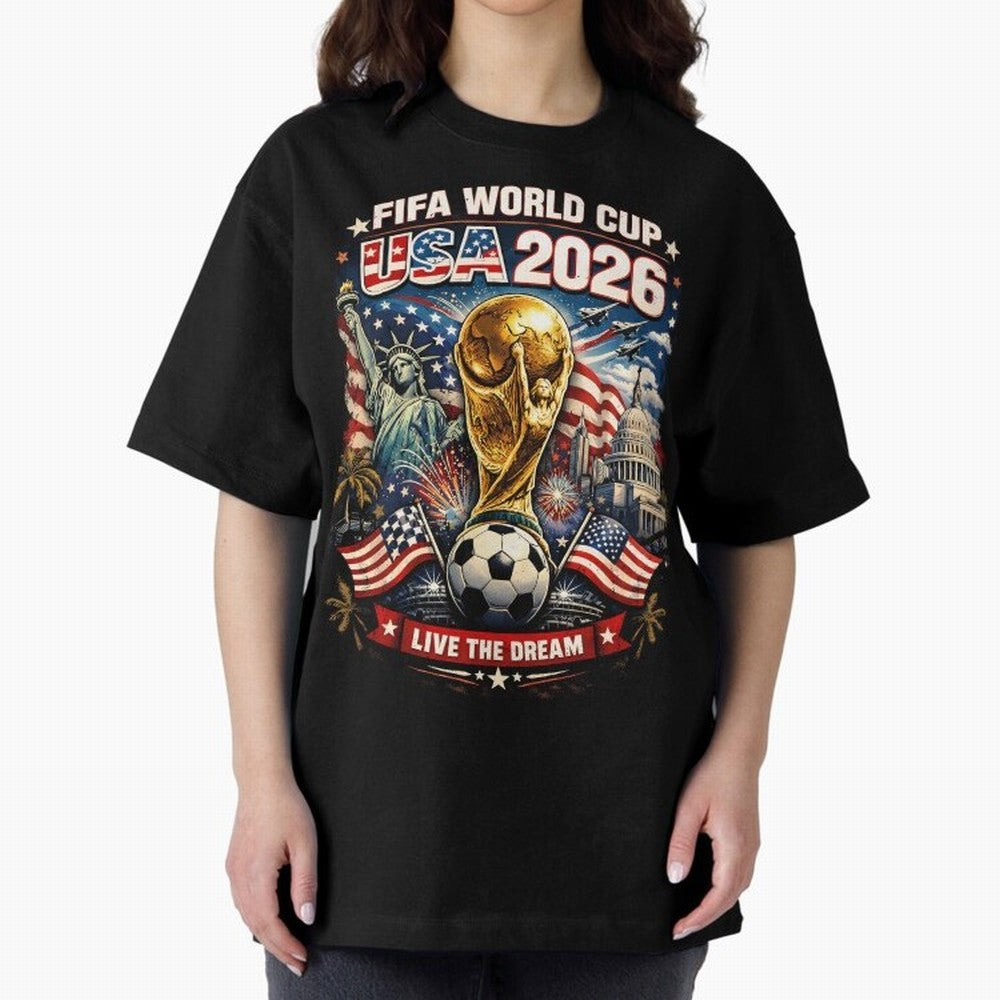 Fifa World Cup USA 2026 Colour Oversized T-Shirt Show Championship Spirit for FIFA World Cup 2026 USA Canada Mexico Spirit, Centered on Argentina and Brazil, Messi, Neymar and Mbappe, Soccer Culture, Superstar Moments, National Team Dreams and