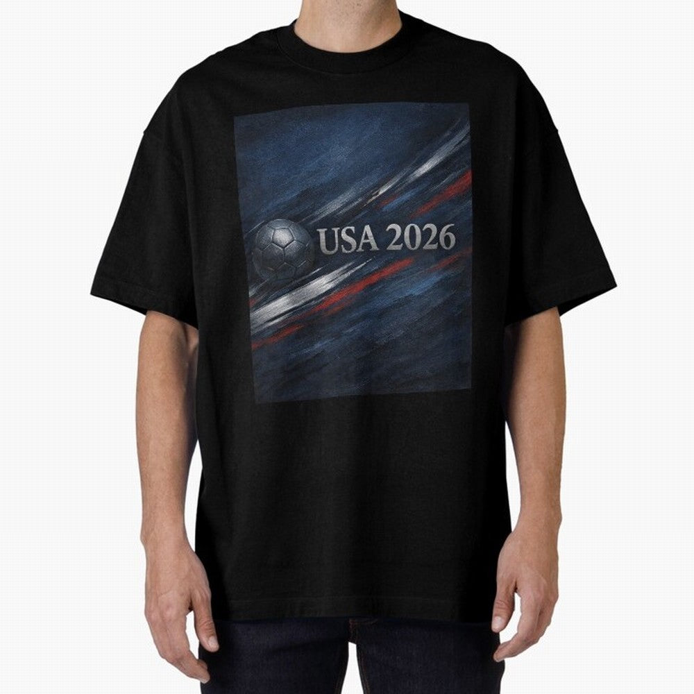 USA 2026 Soccer Design Inspired Oversized T-Shirt Remember Global Football Passion for FIFA World Cup 2026 USA Canada Mexico, with Cristiano Ronaldo, Spain and Netherlands, Football Passion, Legendary Performances, Festival Vibes and Supporter