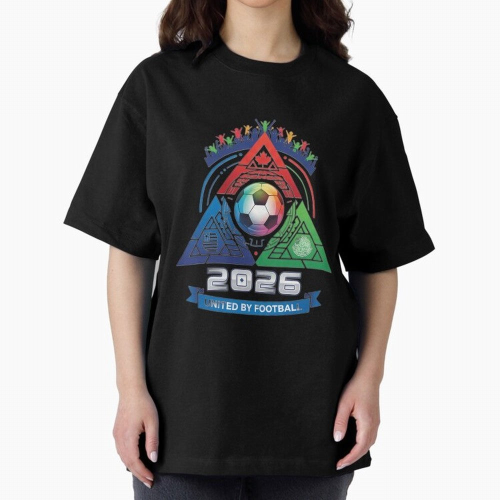 Triangular United By Football World Cup 2026 Emblem Oversized T-Shirt Relive Match Day Hype around FIFA World Cup 2026 USA Canada Mexico, Neymar, France, Tournament Hype, Historic Matchups, Family Viewing Parties and Global Sports Pride; Created