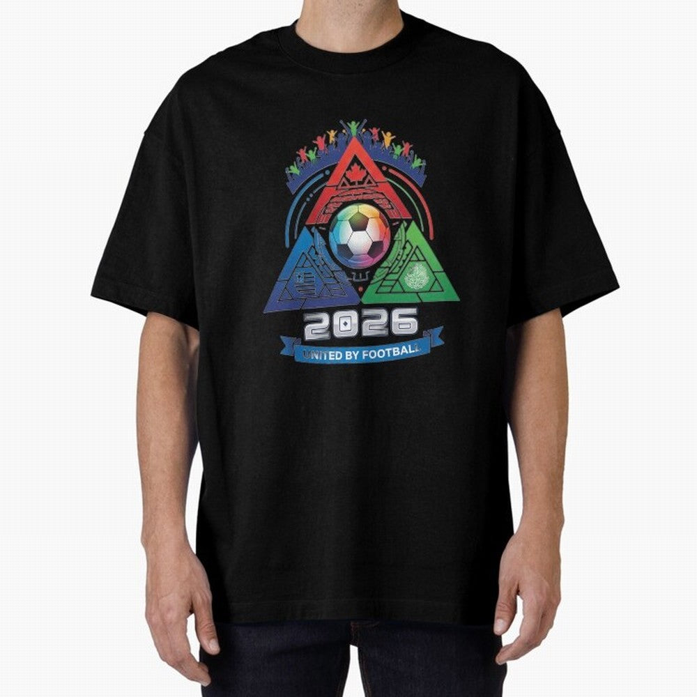 Triangular United By Football World Cup 2026 Emblem Oversized T-Shirt Relive Match Day Hype around FIFA World Cup 2026 USA Canada Mexico, Neymar, France, Tournament Hype, Historic Matchups, Family Viewing Parties and Global Sports Pride; Created