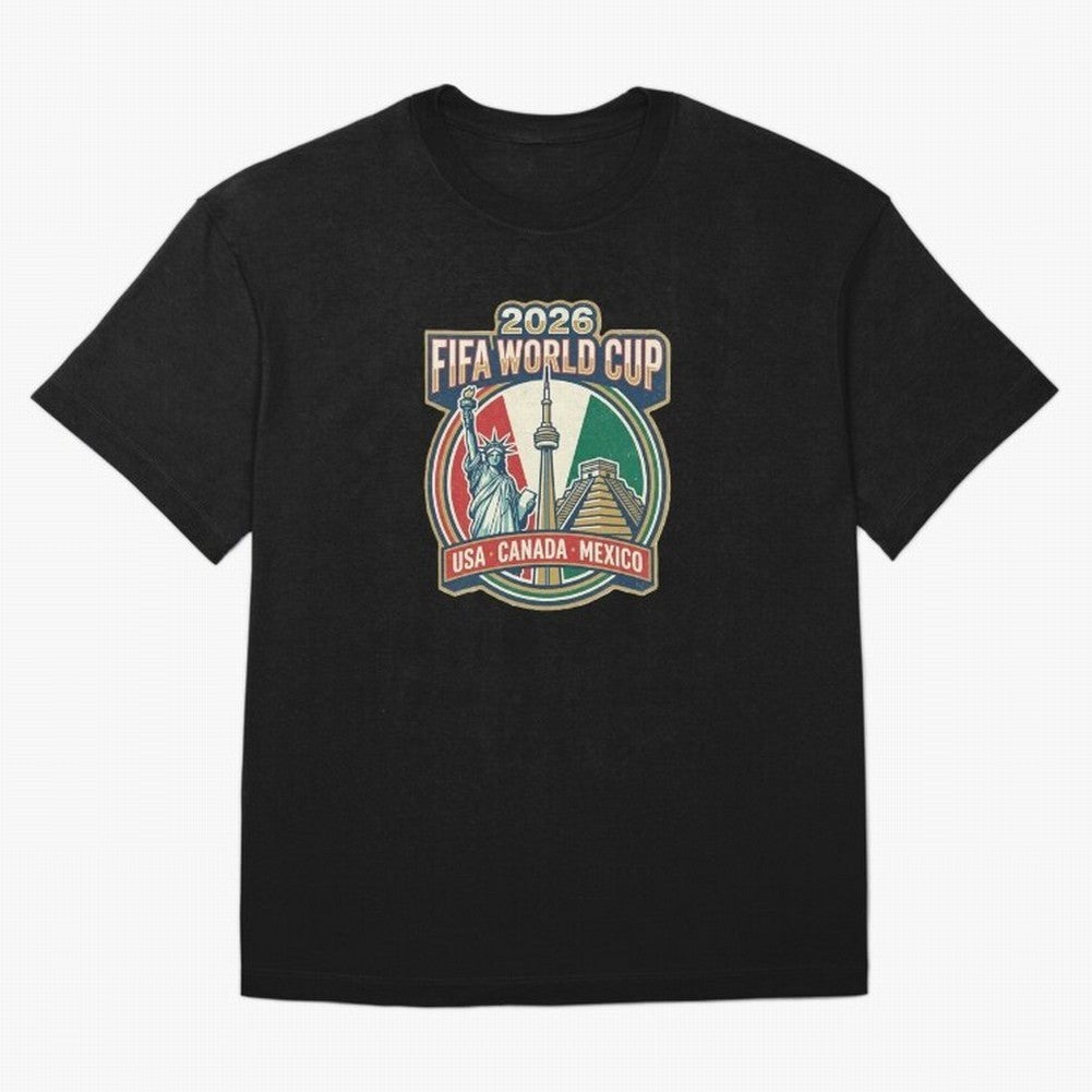 North America United Soccer 2026 Vintage Crest Oversized T-Shirt Back the Journey through the FIFA World Cup 2026 USA Canada Mexico Journey through Messi and Cristiano Ronaldo Highlights, Spain Pride, Retro Football Energy, Iconic Rivalries, Trophy