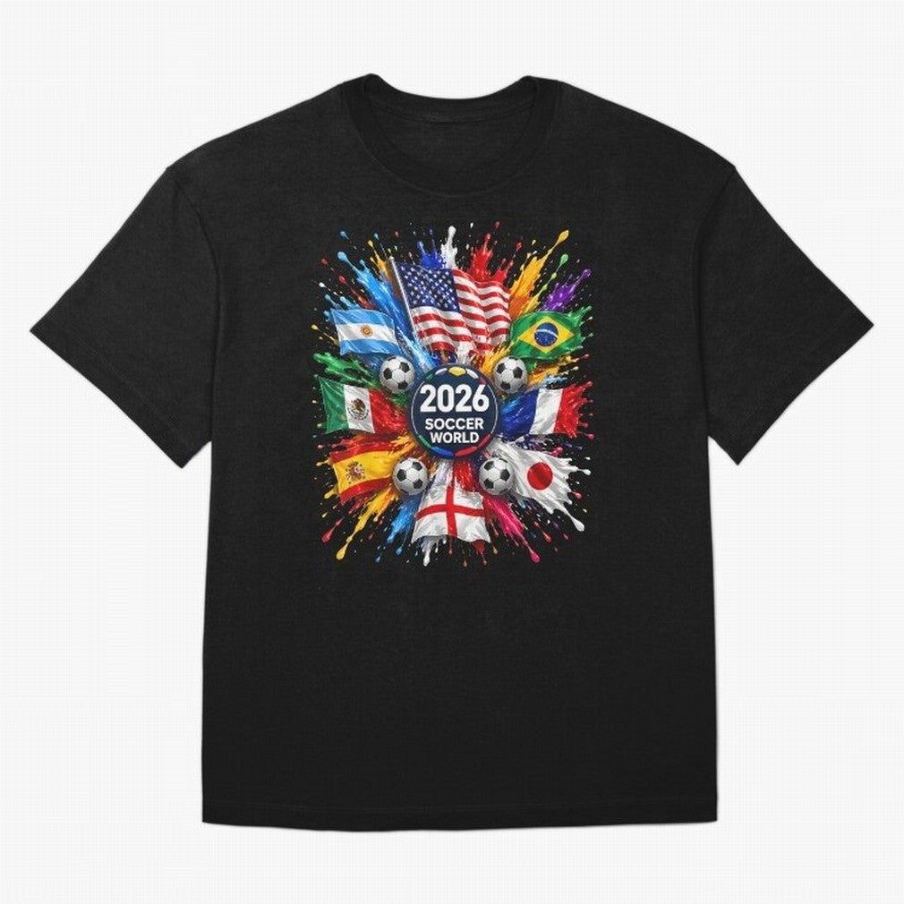 2026 Soccer World USA Flag Burst Fan Tee Oversized T-Shirt Celebrate Unforgettable Nights in Global Football Passion for FIFA World Cup 2026 USA Canada Mexico, Centered on Messi and Cristiano Ronaldo, Argentina, Vintage Soccer Flavor, Modern