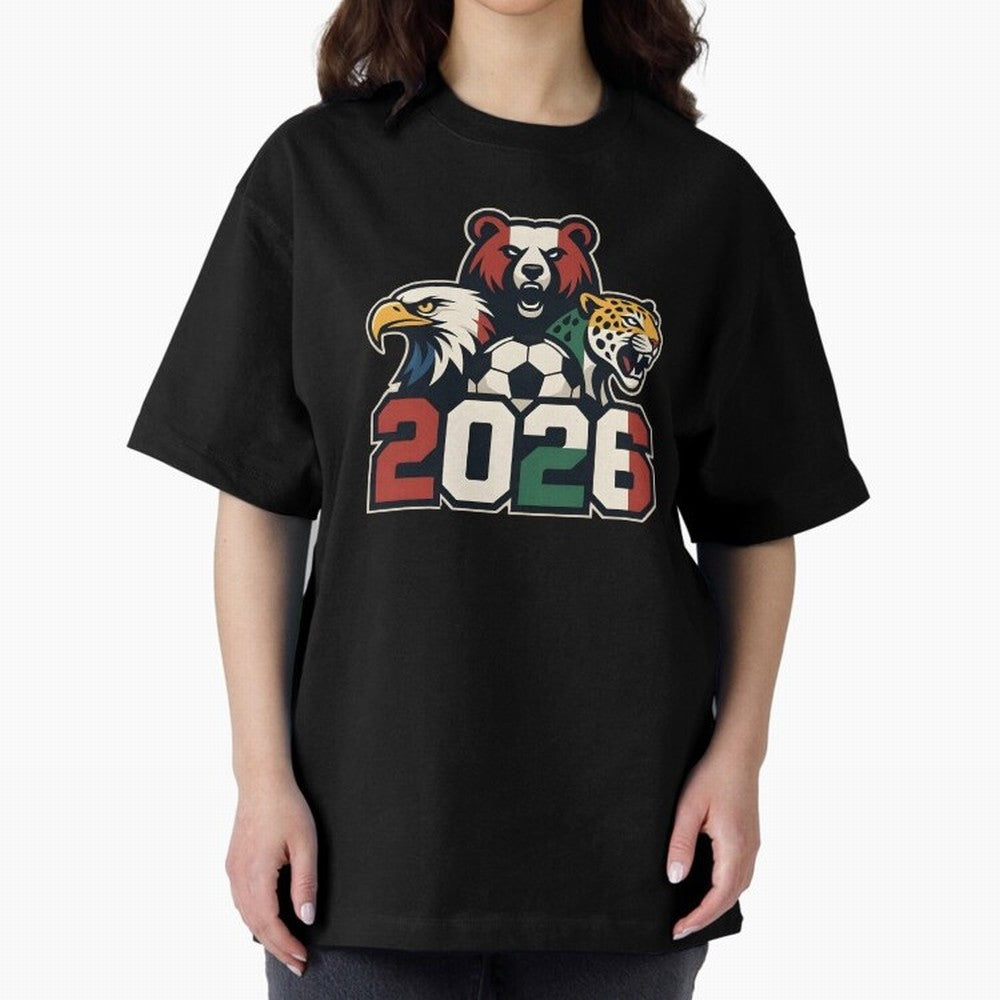 World Cup 2026 USA Canada Mexico Host Mascots Oversized T-Shirt Live the Energy of the FIFA World Cup 2026 USA Canada Mexico Journey through Messi and Cristiano Ronaldo Highlights, Netherlands Pride, Supporter Pride, Iconic Celebrations, Legendary