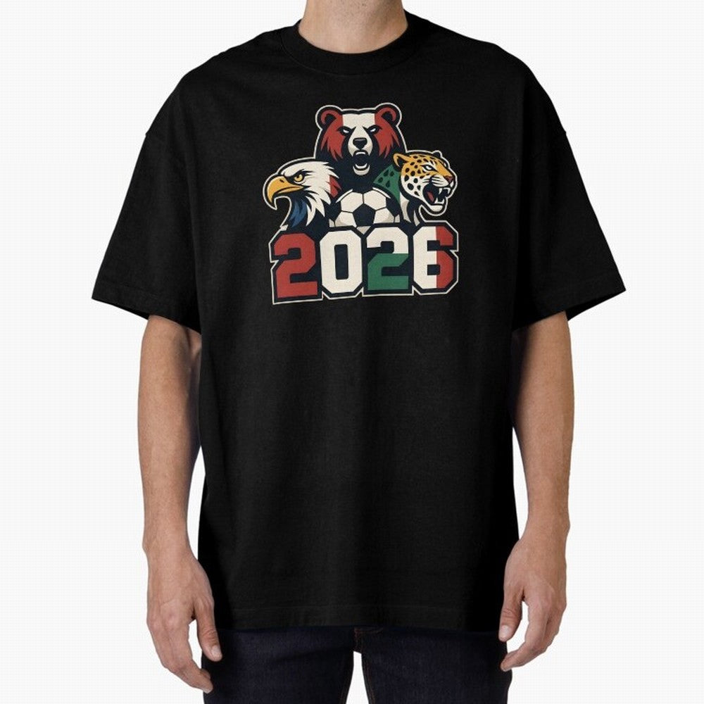 World Cup 2026 USA Canada Mexico Host Mascots Oversized T-Shirt Live the Energy of the FIFA World Cup 2026 USA Canada Mexico Journey through Messi and Cristiano Ronaldo Highlights, Netherlands Pride, Supporter Pride, Iconic Celebrations, Legendary