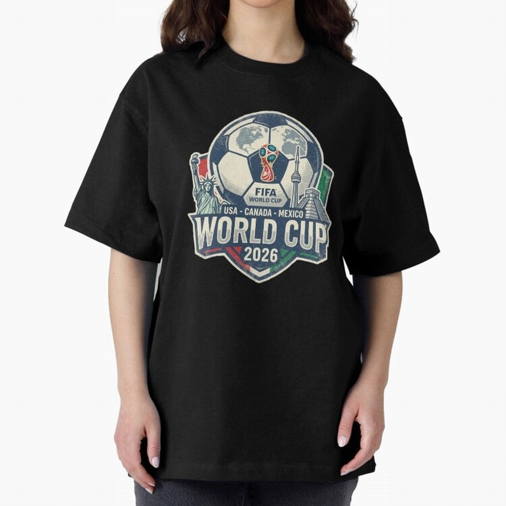 North America United Soccer 2026 Vintage Crest Oversized T-Shirt Make Your Look Match FIFA World Cup 2026 Group Stage Spirit, Filled with Portugal, Spain and Germany, Mbappe, Tournament Hype, Historic Matchups, Family Viewing Parties and Global