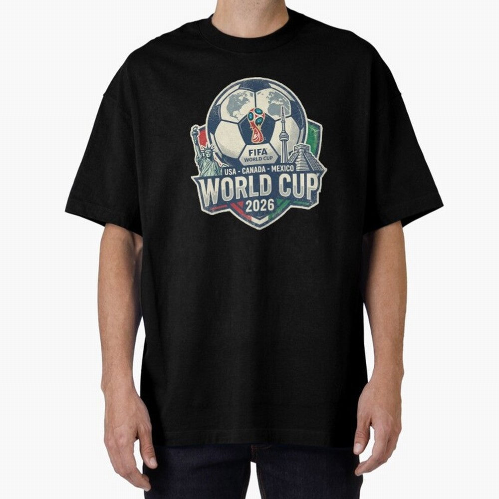 North America United Soccer 2026 Vintage Crest Oversized T-Shirt Make Your Look Match FIFA World Cup 2026 Group Stage Spirit, Filled with Portugal, Spain and Germany, Mbappe, Tournament Hype, Historic Matchups, Family Viewing Parties and Global