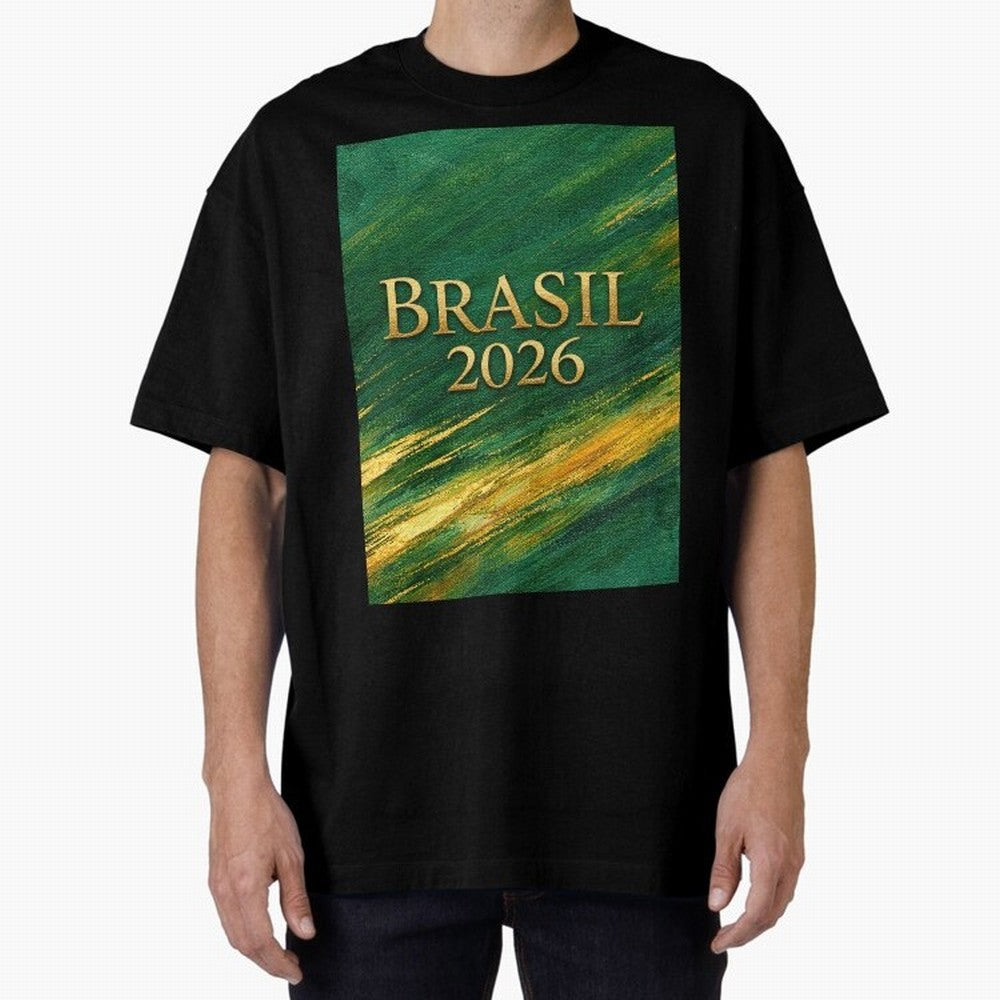 Brasil 2026 Gold Soccer Theme Oversized T-Shirt Show Love for Legendary Goals in the FIFA World Cup 2026 USA Canada Mexico Journey through Neymar, Haaland and Cristiano Ronaldo Highlights, Germany Pride, Champion Mindset, Group Stage Buzz, Knockout