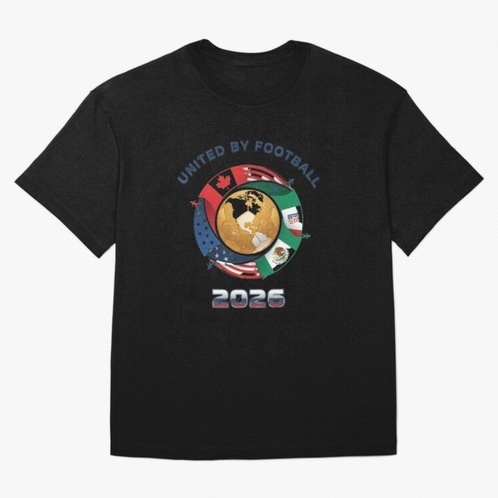 United By Football 2026 Oversized T-Shirt Back the Journey through the FIFA World Cup 2026 USA Canada Mexico Journey through Messi and Cristiano Ronaldo Highlights, Spain Pride, Retro Football Energy, Iconic Rivalries, Trophy Chase Drama and
