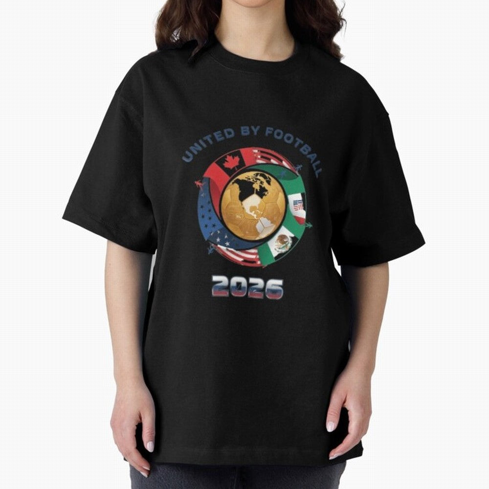 United By Football 2026 Oversized T-Shirt Celebrate Soccer Greatness during FIFA World Cup 2026 for Fans of Messi, Neymar and Mbappe and Portugal, Spain and Germany, Bringing Supporter Pride, Iconic Celebrations, Legendary Names and Global Match