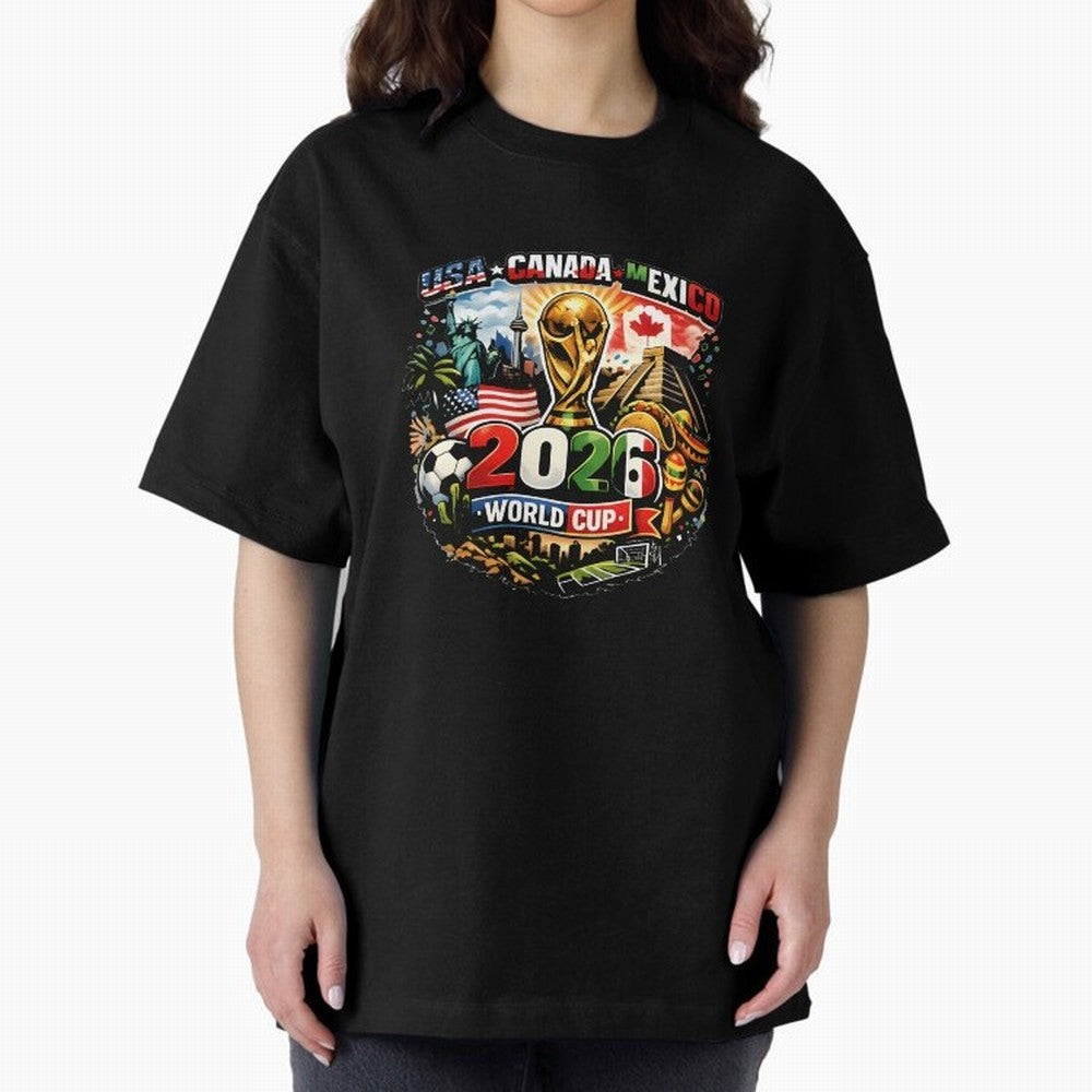 World Cup 2026 Funny Soccer Tournament 2026 T-Shirt_88656674 Oversized T-Shirt Fuel Your Fan Pride for FIFA World Cup 2026 USA Canada Mexico Featuring Mbappe and Neymar, Argentina Energy, Worldwide Fan Energy, Dramatic Goals, Stadium Lights and