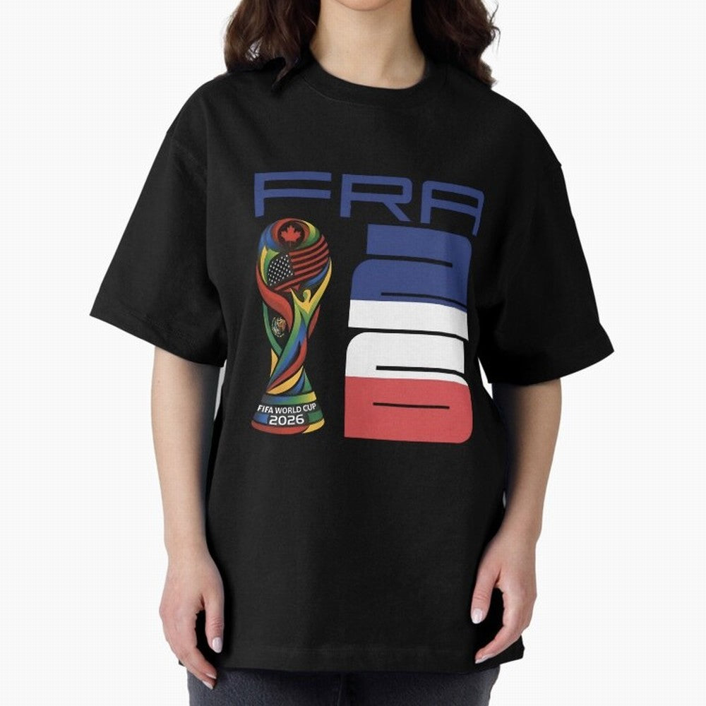 France World Cup 2026 Soccer - FRA 26 Blue White Red Oversized T-Shirt Bring Global Tournament Vibes to the FIFA World Cup 2026 Journey through Haaland and Mbappe Highlights, Germany Pride, Football Festival Excitement, Trophy Ambitions, Country