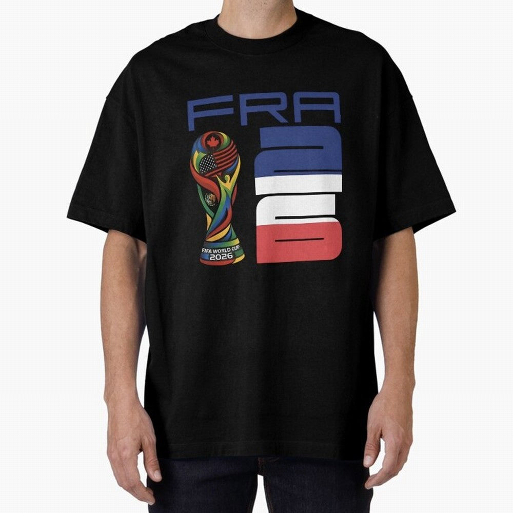 France World Cup 2026 Soccer - FRA 26 Blue White Red Oversized T-Shirt Bring Global Tournament Vibes to the FIFA World Cup 2026 Journey through Haaland and Mbappe Highlights, Germany Pride, Football Festival Excitement, Trophy Ambitions, Country