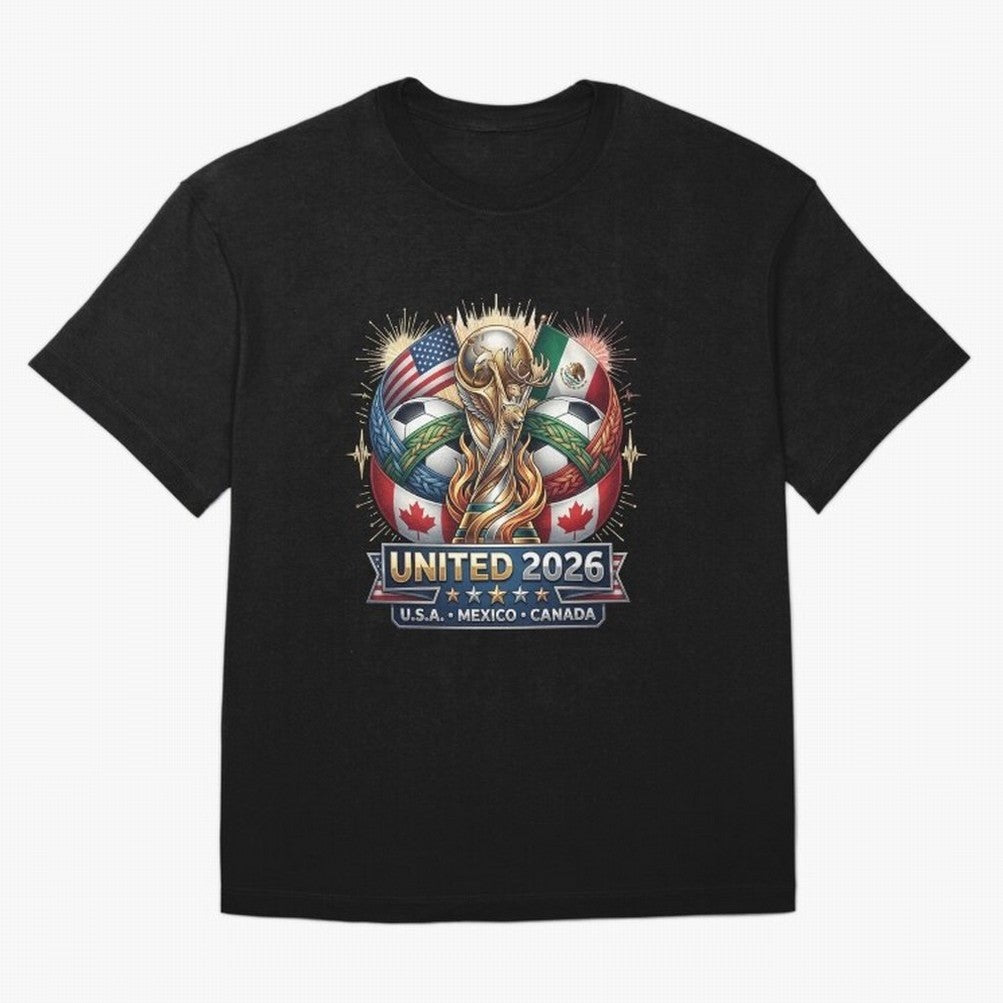 United 2026 Soccer Nations Trophy - USA Mexico Canada Mascot Art Oversized T-Shirt Show Your Tournament Heart for FIFA World Cup 2026 Group Stage Spirit, Made for Argentina and Brazil, Mbappe and Neymar, Vintage Soccer Flavor, Modern Football