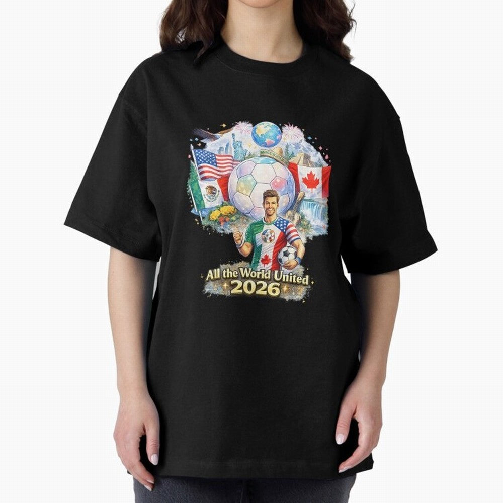 All The World United 2026 Football Design Oversized T-Shirt Celebrate Soccer Greatness during the FIFA World Cup 2026 Group Stage Journey through Cristiano Ronaldo, Haaland and CR7 Highlights, Netherlands Pride, Championship Spirit, Famous Goals,