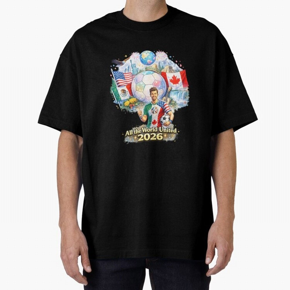 All The World United 2026 Football Design Oversized T-Shirt Celebrate Soccer Greatness during the FIFA World Cup 2026 Group Stage Journey through Cristiano Ronaldo, Haaland and CR7 Highlights, Netherlands Pride, Championship Spirit, Famous Goals,