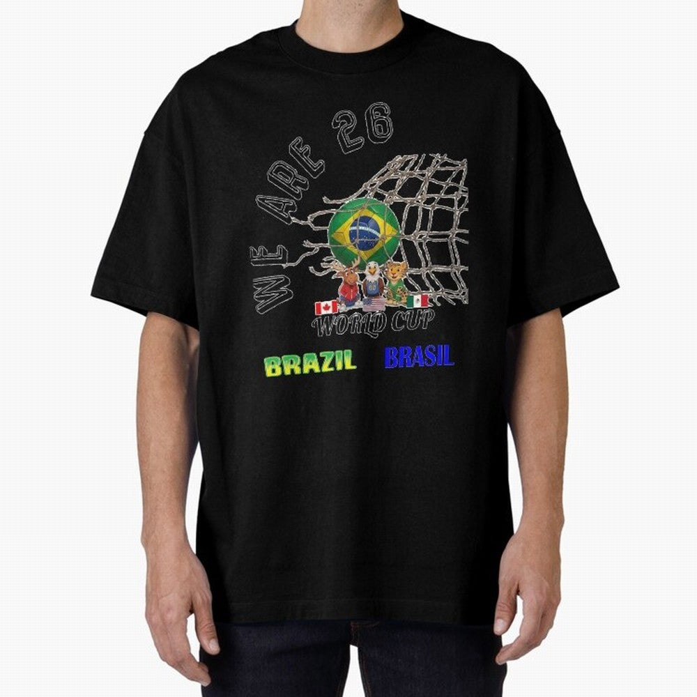 World Cup 26 - Brazil Oversized T-Shirt Represent Football Lovers during the FIFA World Cup 2026 Journey through Messi and Cristiano Ronaldo Highlights, Germany Pride, Game Day Rituals, Football Legends, Country Pride and the Road to the Final;