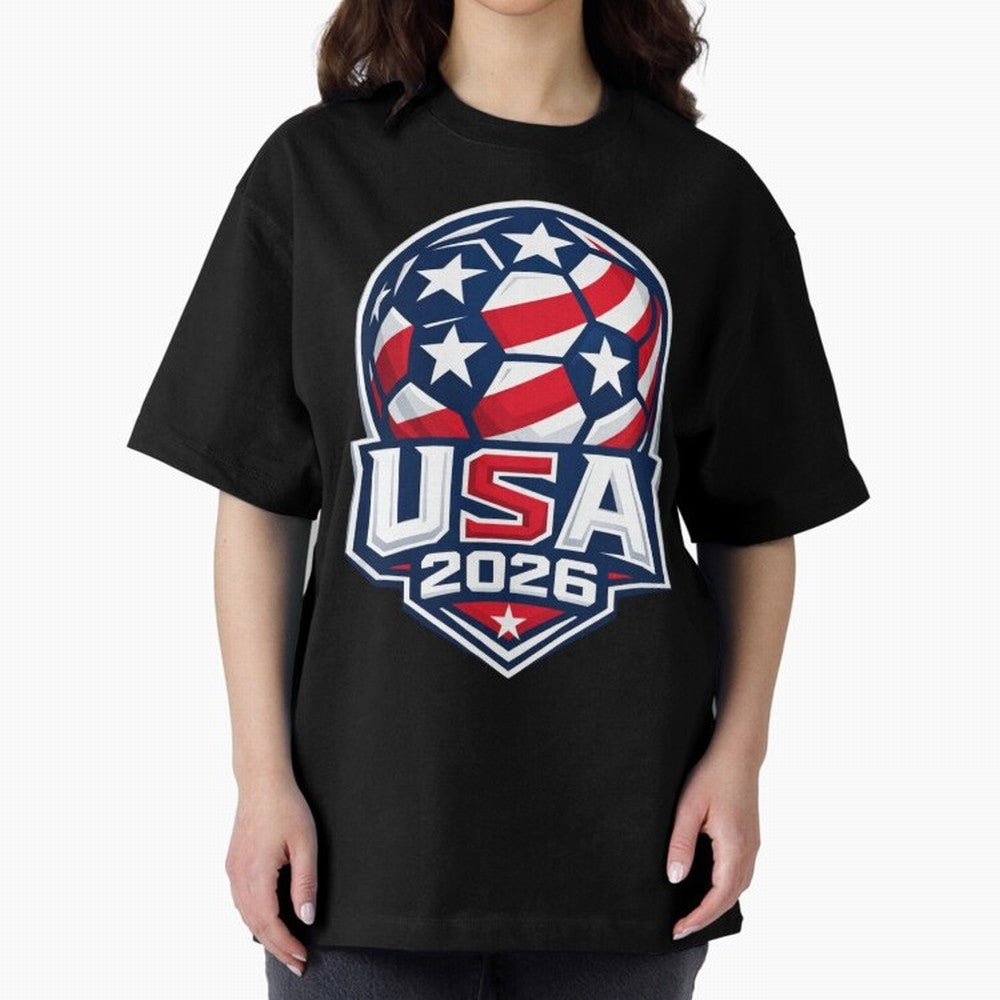 USA 2026 World Cup T-Shirt - Star Spangled Soccer Design - American Host Fan Tee Oversized T-Shirt Celebrate Classic Football Spirit in Global Football Passion for FIFA World Cup 2026, Celebrating Mbappe and Neymar, Spain and Netherlands, Match Day