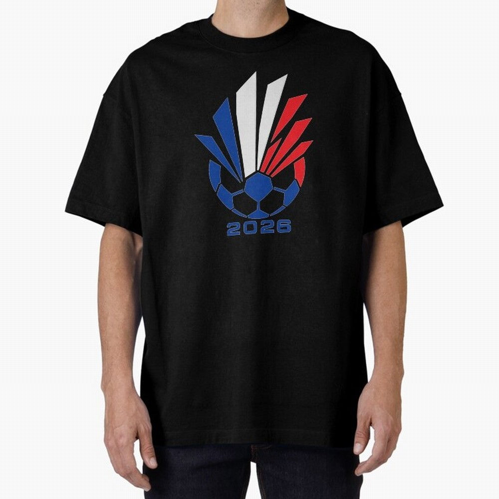 France Soccer 2026 Tricolor Burst Emblem Oversized T-Shirt Capture FIFA World Cup 2026 Spirit, Centered on Portugal, Haaland and Mbappe, Football History, Final Match Energy, Crowd Noise and Once in a Lifetime Moments; Created for Match Day