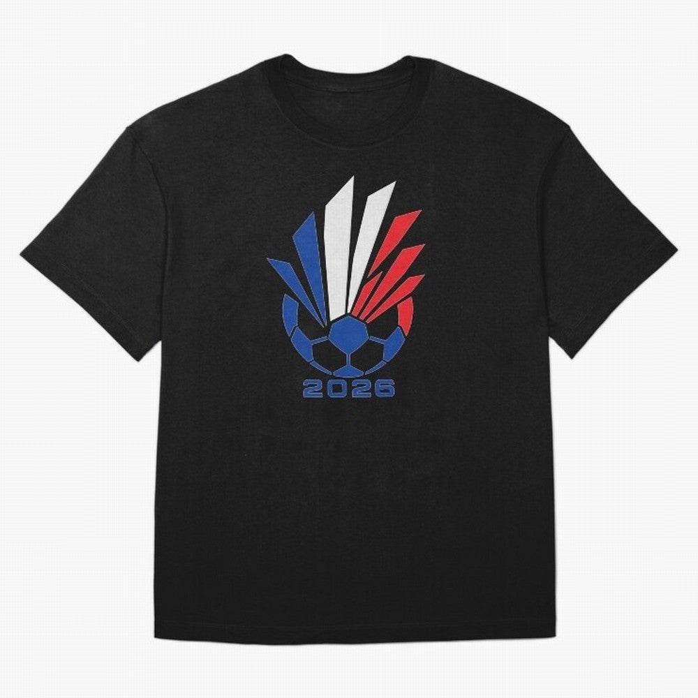 France Soccer 2026 Tricolor Burst Emblem Oversized T-Shirt Capture FIFA World Cup 2026 Spirit, Centered on Portugal, Haaland and Mbappe, Football History, Final Match Energy, Crowd Noise and Once in a Lifetime Moments; Created for Match Day