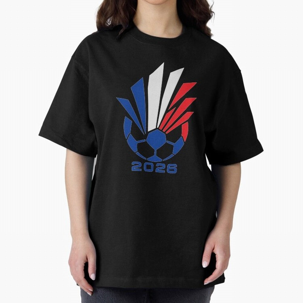 France Soccer 2026 Tricolor Burst Emblem Oversized T-Shirt Capture FIFA World Cup 2026 Spirit, Centered on Portugal, Haaland and Mbappe, Football History, Final Match Energy, Crowd Noise and Once in a Lifetime Moments; Created for Match Day