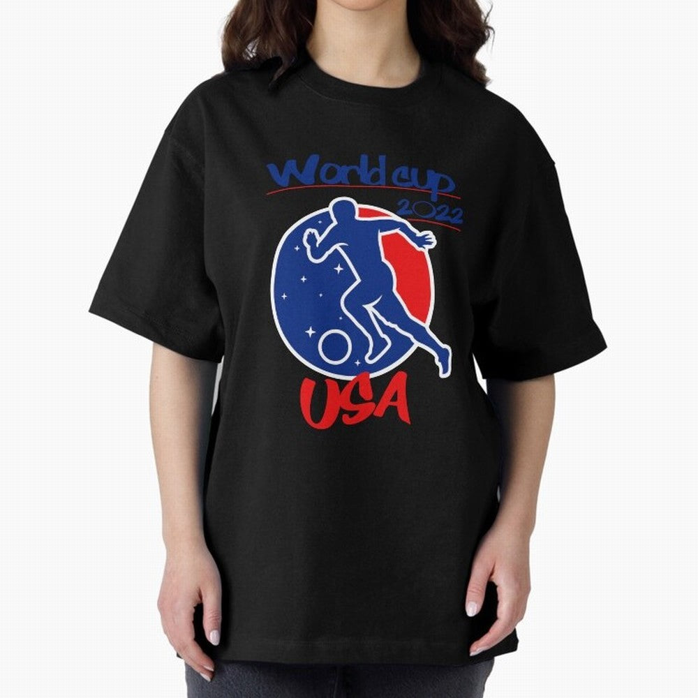 USA World Cup 2022 Oversized T-Shirt Support Your Favorite Stars during FIFA World Cup 2026 for Fans of Messi and Portugal, Spain and Germany, Bringing Sports Nostalgia, International Competition, Famous Players and Unforgettable Victories; Built