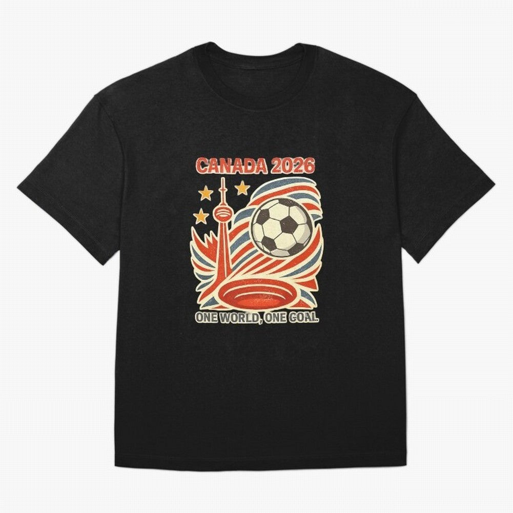 Canada 2026 ¨C One World One Goal Oversized T-Shirt Celebrate Unforgettable Nights in FIFA World Cup 2026 USA Canada Mexico Spirit, Filled with Spain and Netherlands, Messi, CR7 and Mbappe, Football History, Final Match Energy, Crowd Noise and Once