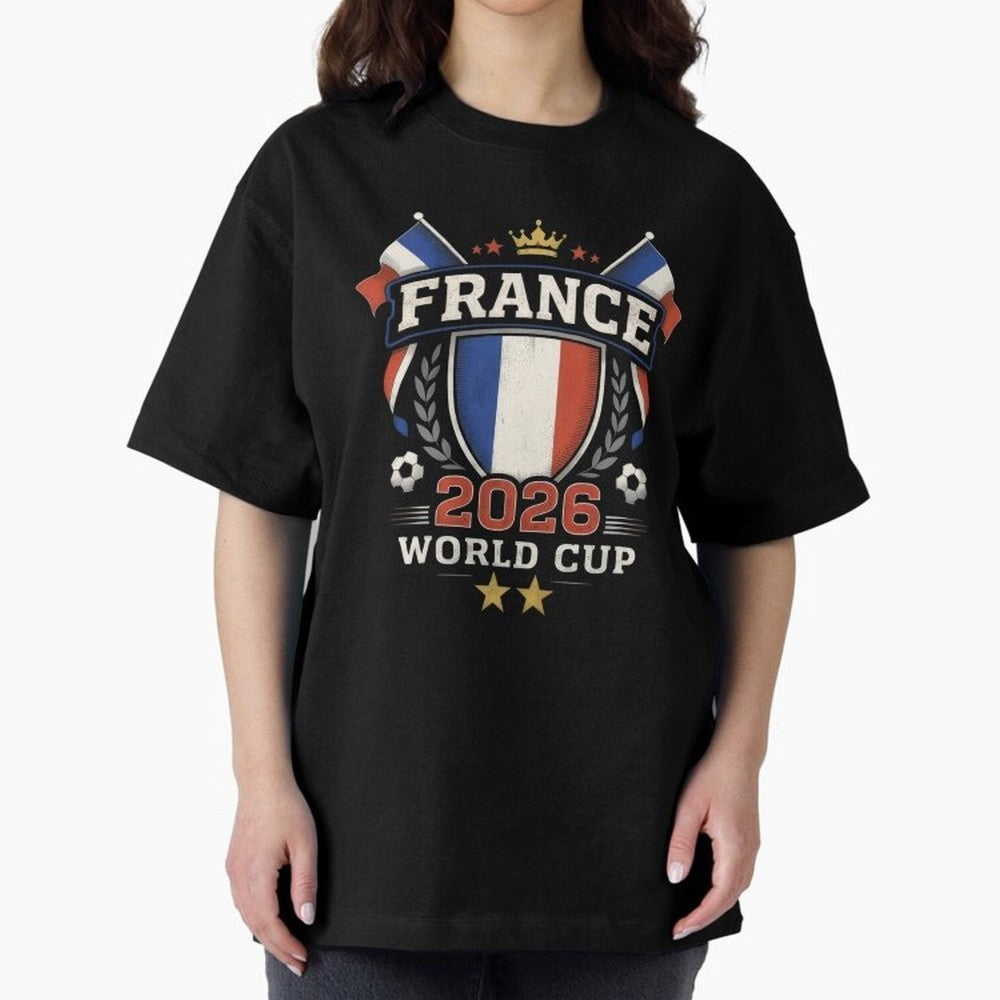 France World Cup 2026 Football Heritage - Les Bleus Crest Oversized T-Shirt Celebrate Soccer Greatness during Match Day Hype around FIFA World Cup 2026 USA Canada Mexico, Cristiano Ronaldo, Haaland and CR7, Brazil, Worldwide Fan Energy, Dramatic