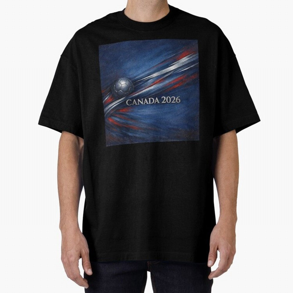 Canada 2026 Soccer Theme with silver lines Oversized T-Shirt Celebrate Fan Culture around the FIFA World Cup 2026 Journey through Neymar, Haaland and Cristiano Ronaldo Highlights, Portugal, Spain and Germany Pride, Vintage Soccer Flavor, Modern