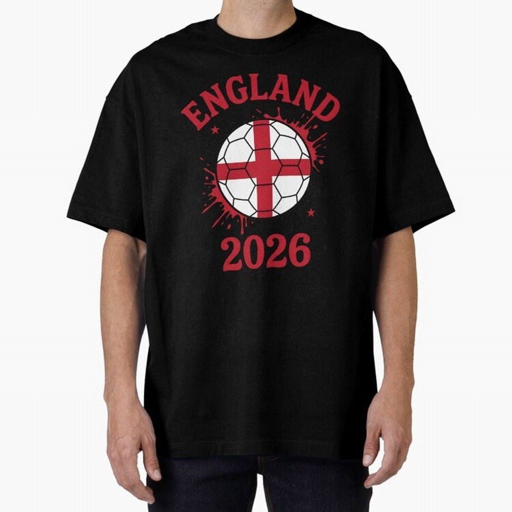 England World Cup 2026 football supporter| St George Cross Football Oversized T-Shirt Fuel the Hype around FIFA World Cup 2026 Group Stage Spirit, with France and Portugal, Messi, Neymar and Mbappe, Vintage Soccer Flavor, Modern Football Stars,