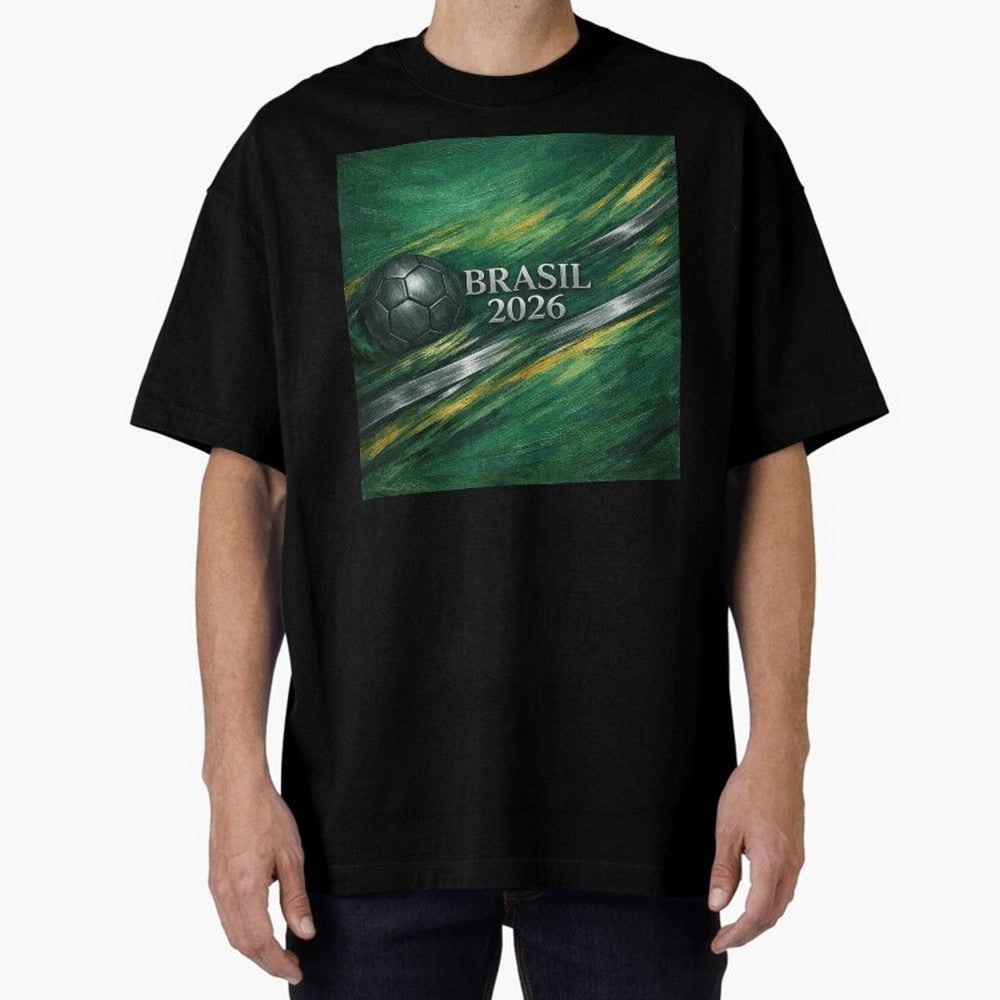 Brazil World Cup 2026 Concept Oversized T-Shirt Make Your Look Match the FIFA World Cup 2026 USA Canada Mexico Journey through Messi and Cristiano Ronaldo Highlights, England and Germany Pride, Championship Spirit, Famous Goals, Roaring Crowds and