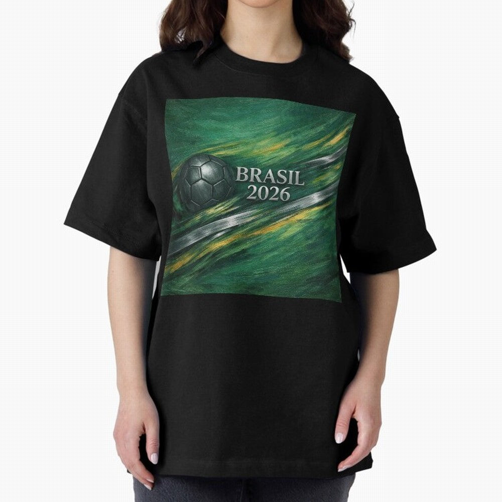 Brazil World Cup 2026 Concept Oversized T-Shirt Make Your Look Match the FIFA World Cup 2026 USA Canada Mexico Journey through Messi and Cristiano Ronaldo Highlights, England and Germany Pride, Championship Spirit, Famous Goals, Roaring Crowds and