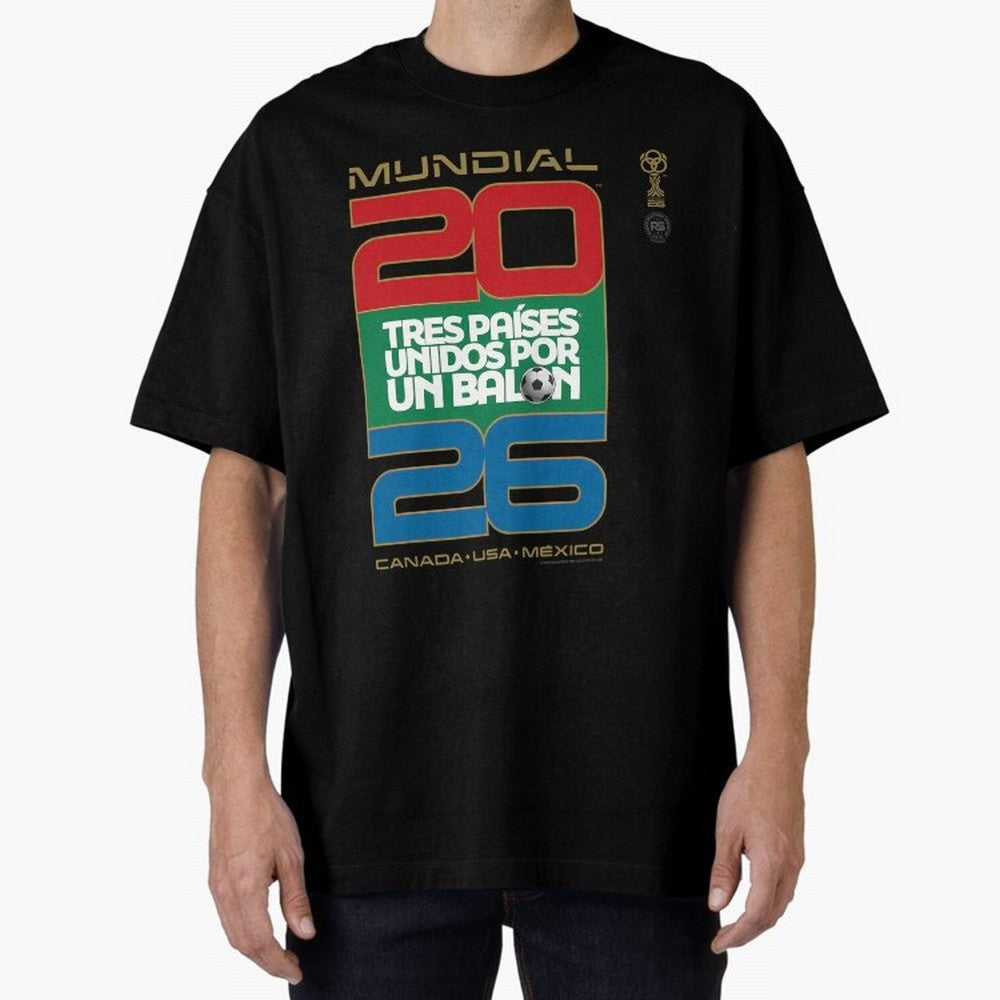 Mundial 26 Three Nations United By A Soccer Ball. Unidos Por Un Baln - World Cup Oversized T-Shirt Stand Out with Spirit from Global Football Passion for FIFA World Cup 2026 Group Stage, Built around Messi, CR7 and Mbappe, France, Global Supporter