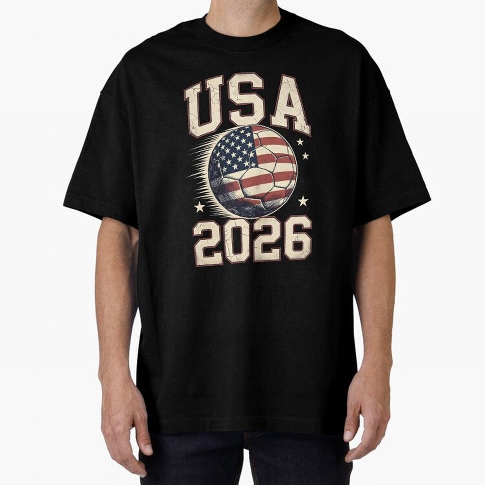 USA 2026 World Cup Soccer Oversized T-Shirt Bring a Vintage Feel to FIFA World Cup 2026 for Fans of Messi and Cristiano Ronaldo and Spain, Bringing Fan Favorite Moments, National Team Passion, Big Match Drama and Soccer History; Ideal for Football