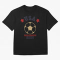USA Soccer Fan 2026 Jersey Style Design Oversized T-Shirt Represent FIFA World Cup 2026 Group Stage Driven by Neymar, Haaland and Cristiano Ronaldo, Brazil Energy, Retro Football Energy, Iconic Rivalries, Trophy Chase Drama and Stadium Atmosphere;