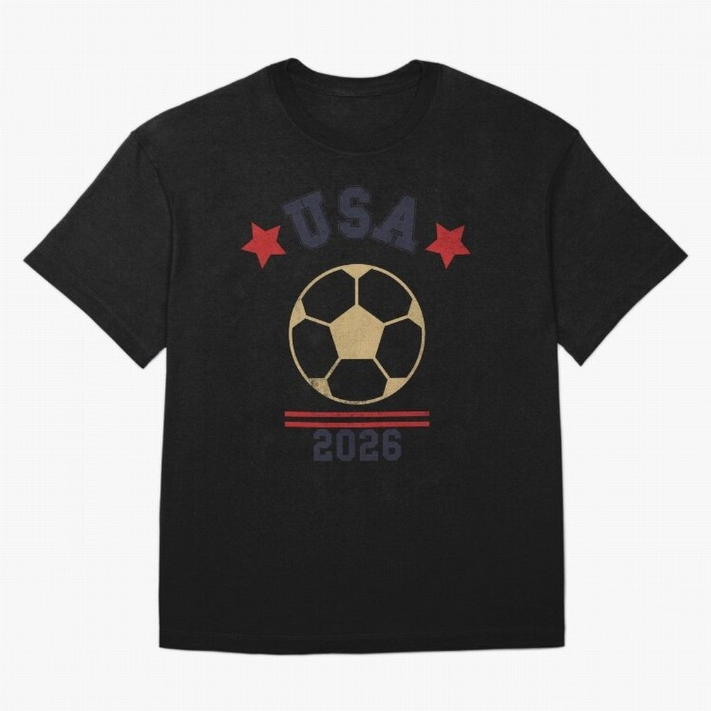 USA Soccer Fan 2026 Jersey Style Design Oversized T-Shirt Represent FIFA World Cup 2026 Group Stage Driven by Neymar, Haaland and Cristiano Ronaldo, Brazil Energy, Retro Football Energy, Iconic Rivalries, Trophy Chase Drama and Stadium Atmosphere;