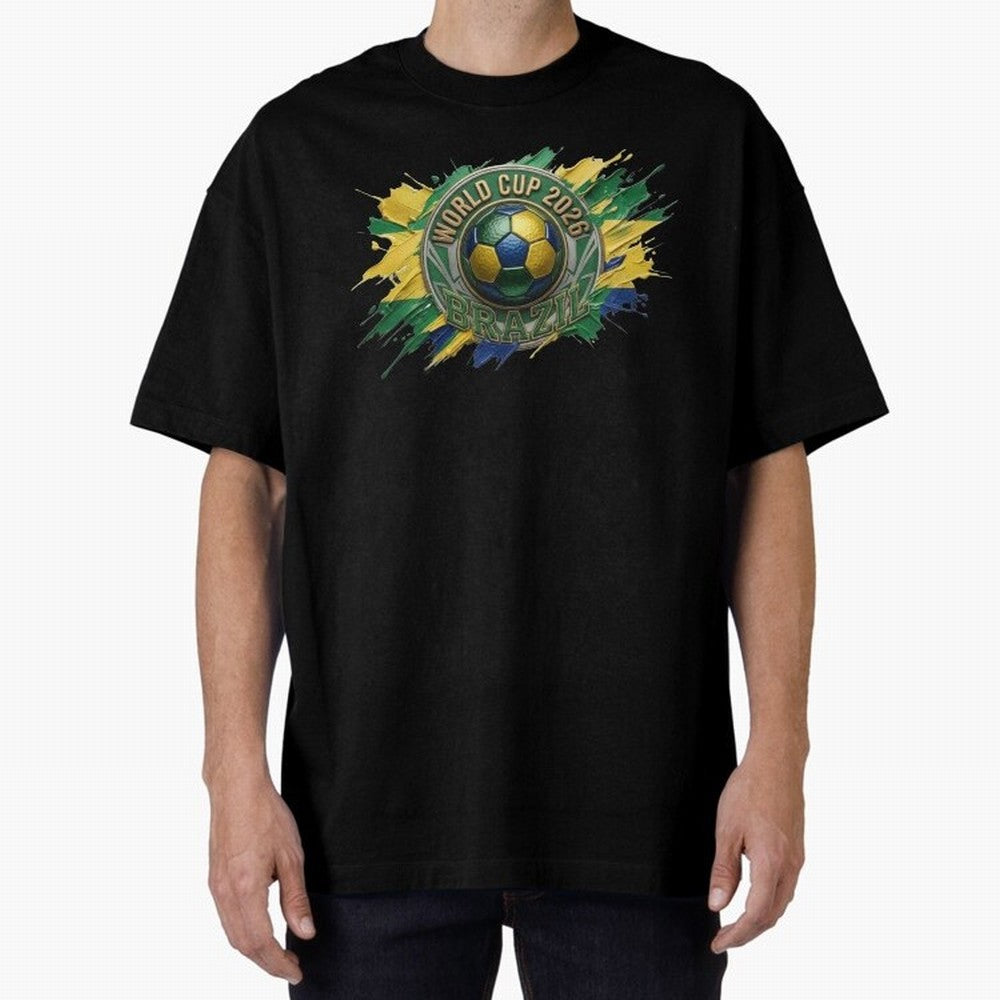 World Cup 2026 Brazil Soccer Ball Paint Splash Oversized T-Shirt Represent the FIFA World Cup 2026 Group Stage Journey through Messi, CR7 and Mbappe Highlights, Germany Pride, Fan Favorite Moments, National Team Passion, Big Match Drama and Soccer