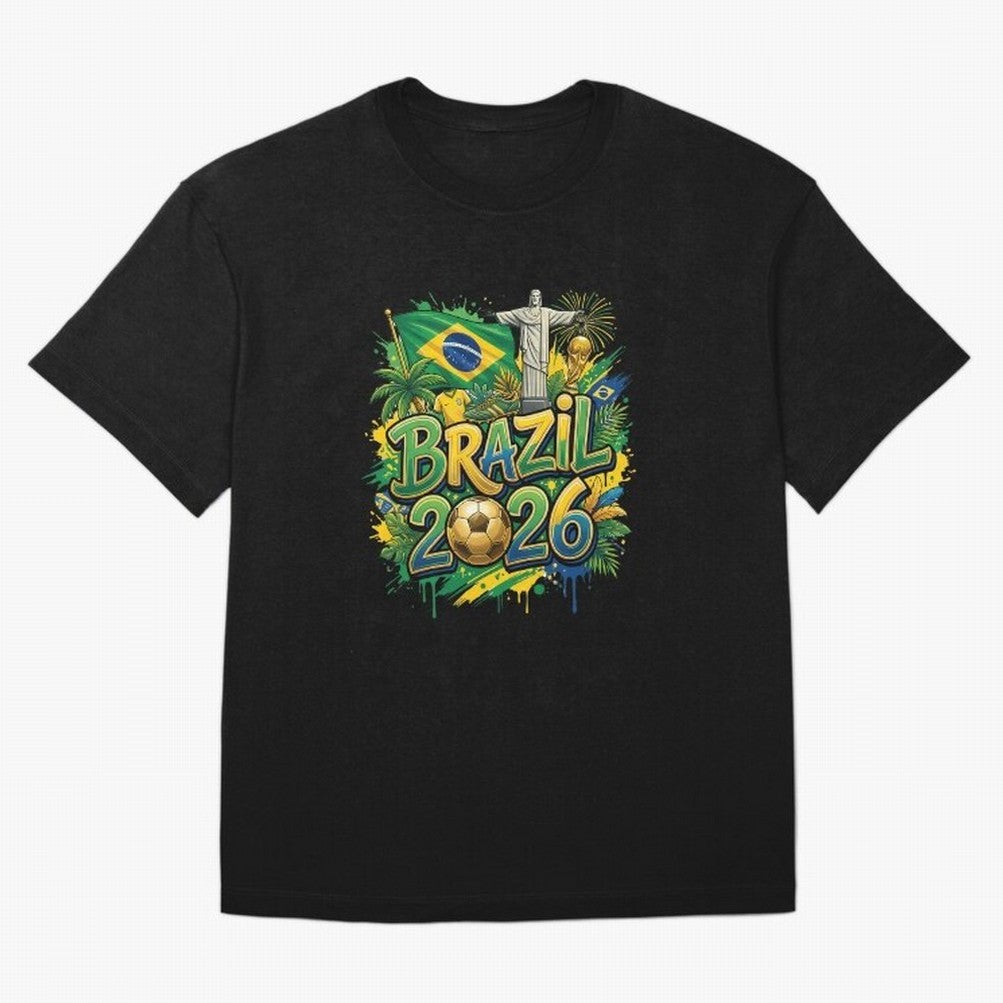 Brazil World Cup 2026 Football Legacy Oversized T-Shirt Stand Out with Spirit from FIFA World Cup 2026 USA Canada Mexico for Fans of Mbappe and Neymar and England, France and Netherlands, Bringing Match Day Excitement, Supporter Culture, Golden