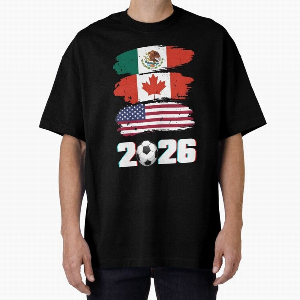 USA Canada Mexico Flag 2026 Cup Brush Art Oversized T-Shirt Celebrate Soccer Greatness during Match Day Hype around FIFA World Cup 2026 USA Canada Mexico, Messi and Cristiano Ronaldo, Argentina, France and Brazil, Championship Spirit, Famous Goals,