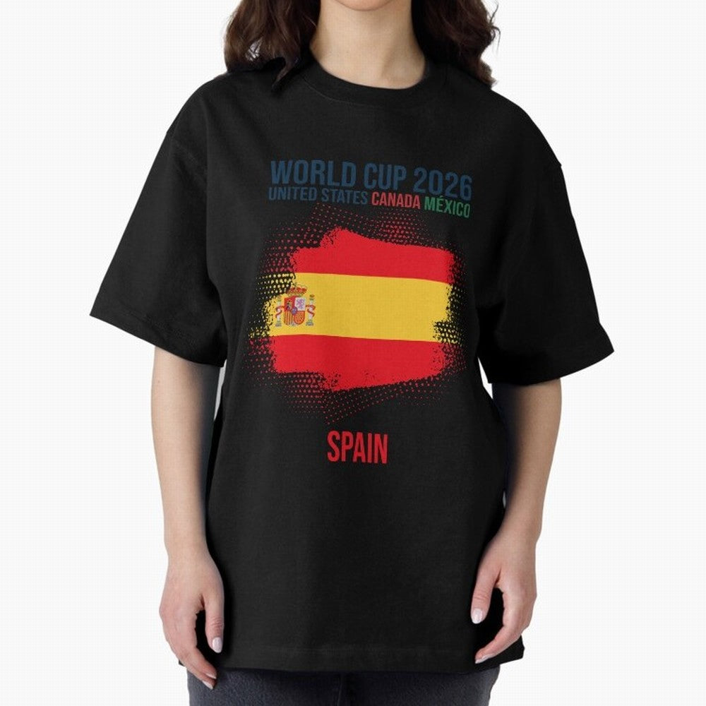 SPAIN WORLD CUP 2026 Oversized T-Shirt Upgrade FIFA World Cup 2026 Spirit, Capturing France and Portugal, Messi, Sports Nostalgia, International Competition, Famous Players and Unforgettable Victories; Perfect for People Who Love Argentina, Brazil,